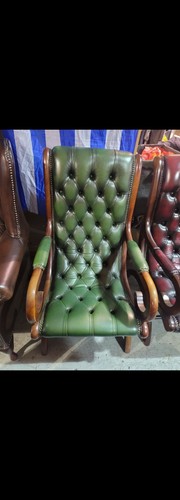 Green leather chesterfield - green,