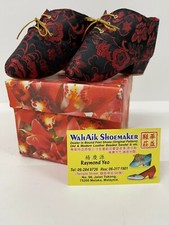   Small Chinese Hand  Made Embroidered Shoes Bound Feet Red Lotus  pair unused