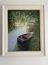 Original Painting CAROL ANTONIOU Boat Landscape River Modern Classic Cornwall