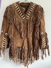 Men’s Vintage 80s Suede Brown Leather Concho Tassel Jacket Medium Mexican Rodeo