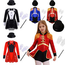 UK Kids Girls Sequins Ringmaster Magician Costume Dress Leotard Circus Outfits