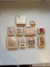 Mixed Lot 10 Vintage Rubber Stamps PSX Hero Arts DOTS Floral Animal Basket