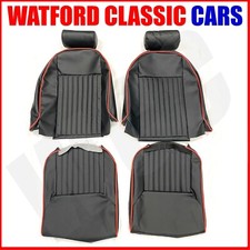 Triumph Spitfire/GT6 Vinyl Seat Covers & Headrest Covers Black with Red Piping