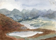 Scottish Loch Landscape Scotland - Antique Watercolour Painting 19th Century