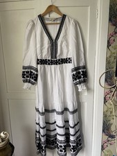 Boden White Linen Embroidered Long Sleeve Maxi Dress With Zip UK 8 Flossie