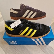 UK 9.5 - Adidas Originals Hamburg Trainers Blue and Yellow preloved 