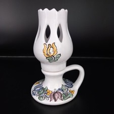 Hungarian folk art hand painted pottery chamber stick candle holder lantern