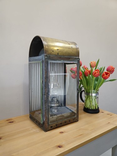 Antique brass railway gas lamp - antique,