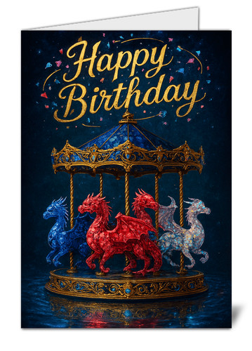 Dragon carousel birthday - birthday, card