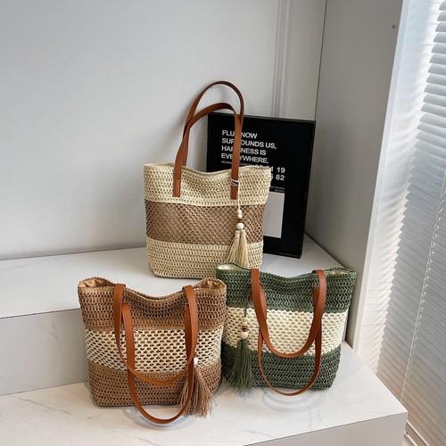 Women straw tote bag - tote, zip