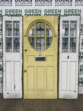 1930S FRONT DOOR WITH SIDELIGHTS WOODEN EXTERNAL STAINED GLASS LEADED VINTAGE
