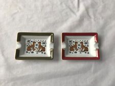 Pair of HERMES Paris Leopard Pattern Mini Porcelain Ashtray/Coin Trays - 8 x 6cm