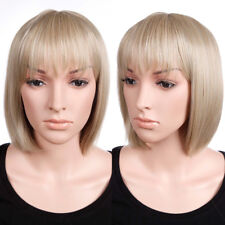 UK Post Ladies Full Head Wig With Bangs BOB Short Straight Black Brown Blonde Z4