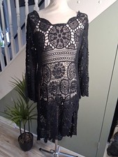 BN BLACK CROCHET DIP HEM DRESS / TOP FIT UP TO SIZE 16