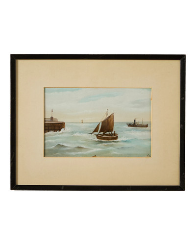 Naive antique seascape oil - seascape,
