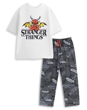 Stranger Things White Logo Short Sleeve Long Leg Pyjama Set Mens