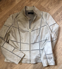 Javier Simorra Barcelona Ladies Beige Suede Effect Jacket Size 10 Pit-Pit 18"
