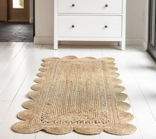 Scallop  Edge Rug Rectangle Natural jute Braided Carpet Living Area Jute Rug