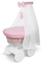 White wicker wheels moses - white,