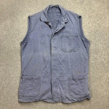 French Jacket Adult Small Blue VINTAGE Workwear Chore Canvas Military Vest Men