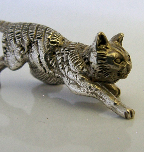 Solid sterling silver cast cat - solid,