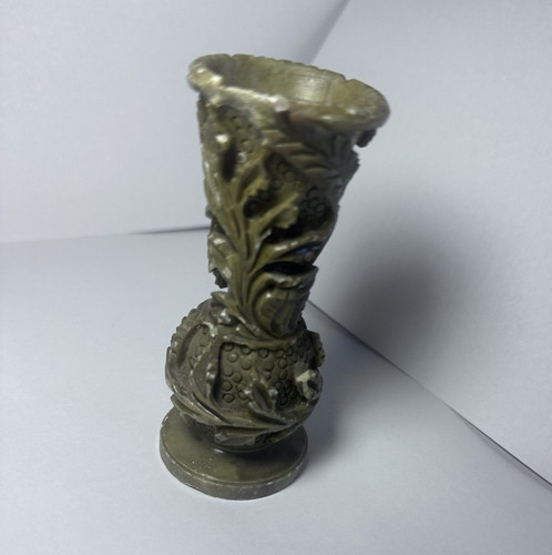 Green carved stone vase - stone, floral