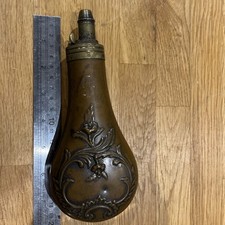 Antique Brass And Copper Powder Flask Embossed Decoration 