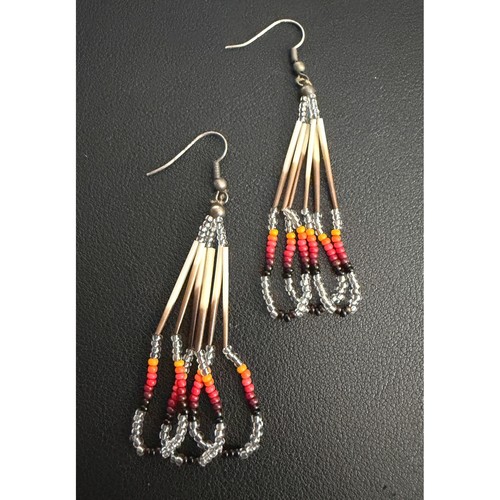 Porcupine quill beaded dangle - porcupine,