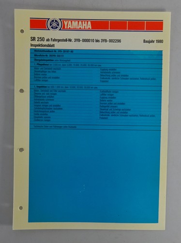 Inspection sheet yamaha 250 - yamaha, sr