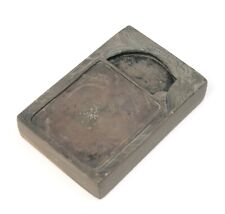 Antique Chinese Scholars Ink Stone  Duan Green Hard Stone Carved Birds & Well