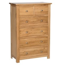 Chest of Drawers, Large Wooden Dresser, Tall Solid Oak 2 Over 4 Drawer Chest