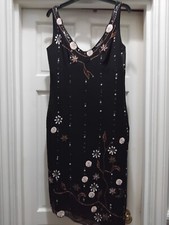 Press & Bastyan 100% Silk Sleeveless Embellished Midi Dress Black UK Size 12
