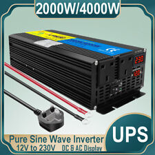 2000W 4000W Power Inverter Pure Sine Wave DC 12V to AC 230V UPS Auto Converter 