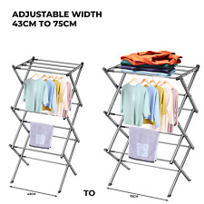 3 Tier Heavy Duty Folding Space Saving Telescopic Airer, Indoor Outdoor Clothes