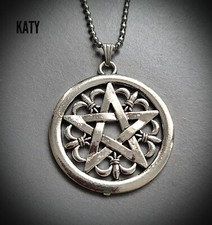 Large Pentagram Wicca Witchcraft Silver Pendant Chain Necklace Vintage Gift 