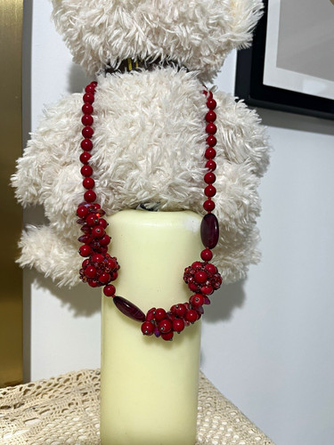Red stone beaded - beaded, statement