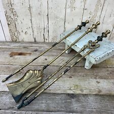 Antique Solid Brass Fire Irons  Tools 25”