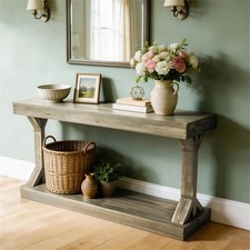 Taupe Console Table Solid Wood