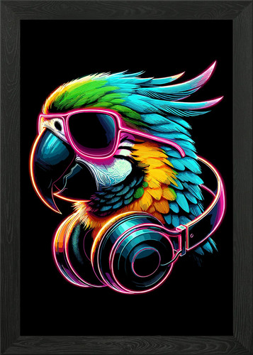 Neon parrot with headphones - neon,