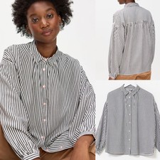 Brand New Oliver Bonas Grey & White Button Up Striped Shirt RRP £55 Sizes 6 - 18