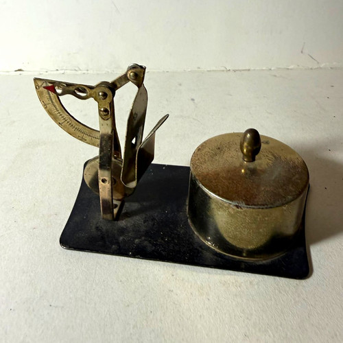 Vintage metal desk - vintage, inkwell