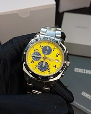 Brand New Seiko Chronograph SND409 Yellow Dial Stainless Steel Quartz Watch