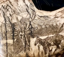 HUGE  Foot long Elk Horn pipe Vintage 1970s scrimshaw Handmade By Laughing Sun