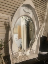 RARE Coastal Sea Beach Ocean Boho White Fish Wall Mirror Home Decor Art Textured