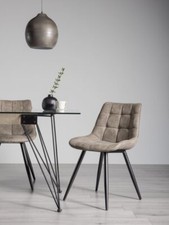 Seurat - Tan Faux Suede Fabric Chairs - Black Legs (Pair) - Grade A3 - Ref #0583