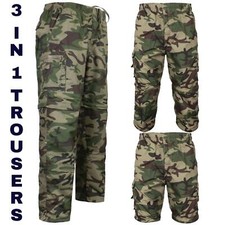 Mens 3 In 1 Camouflage Trousers Army Combat Cargo Camo Shorts Military Pants