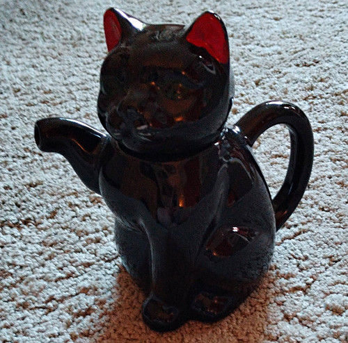Glossy black ceramic cat - ceramic,