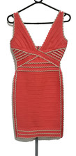 Herve Leger Kenna Coral Scalloped Edge Dress Size S Sleeveless Zip