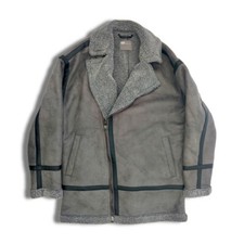 ASOS Grey Faux Shearling Suede Afghan Aviator Winter Coat Mens Small