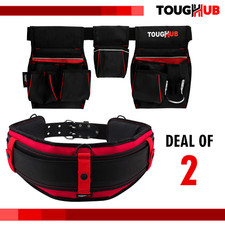 TOUGHUB Tool Belt & Pouch Set Heavy Duty Workwear Waist Belt Multi Pocket Holder